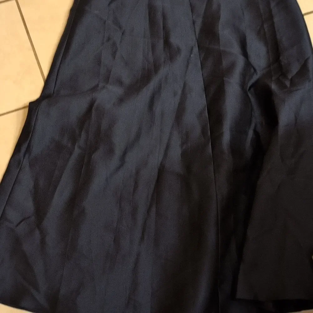 NWT Alfred Sung V-Neck Full Skirt Satin Maxi Dress Midnight Navy Blue Size 0 - Picture 5 of 13